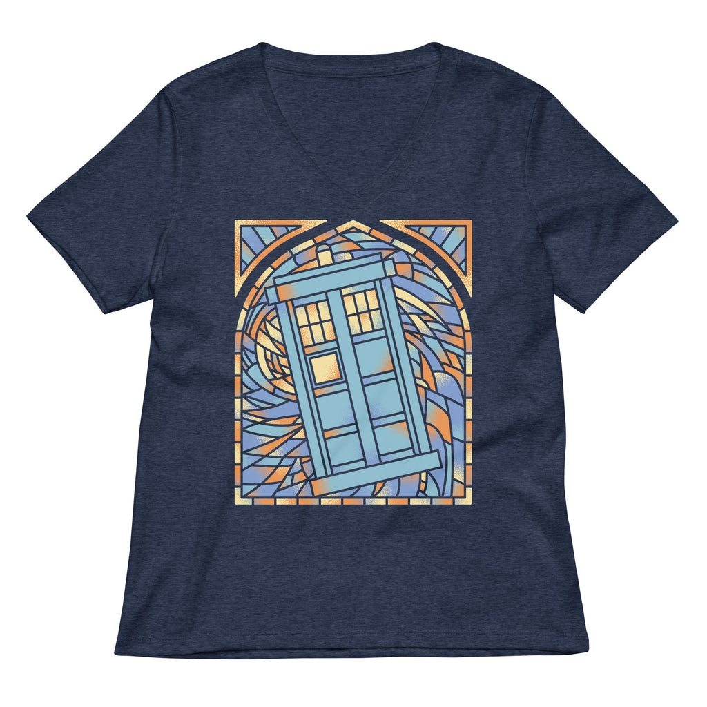Stained Glass Police Box Women's V-Neck Tee Hoodie, Sweatshirt | CoreVibeTees.com (Image 2)