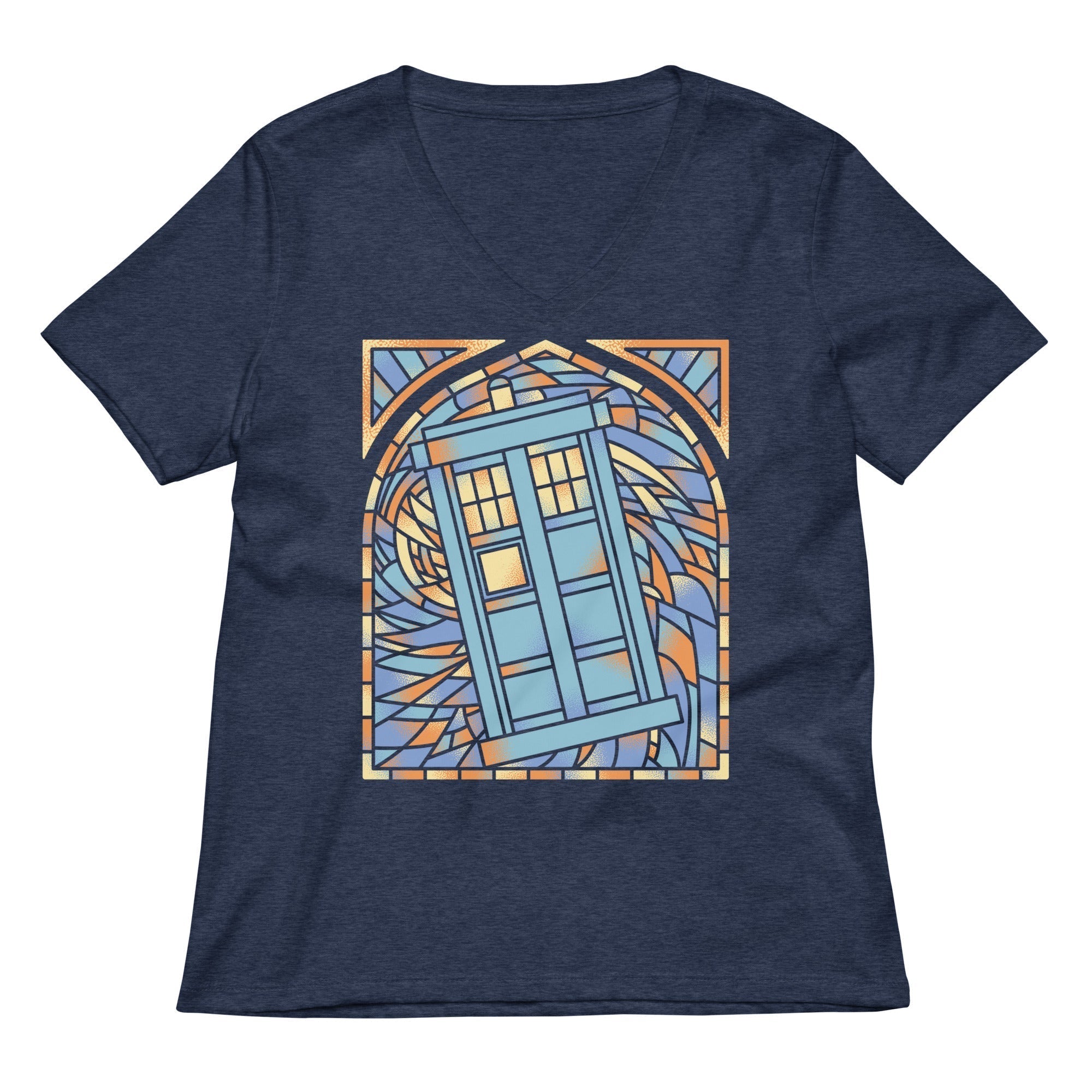 Stained Glass Police Box Women's V-Neck Tee Hoodie, Sweatshirt | CoreVibeTees.com (Image 2)