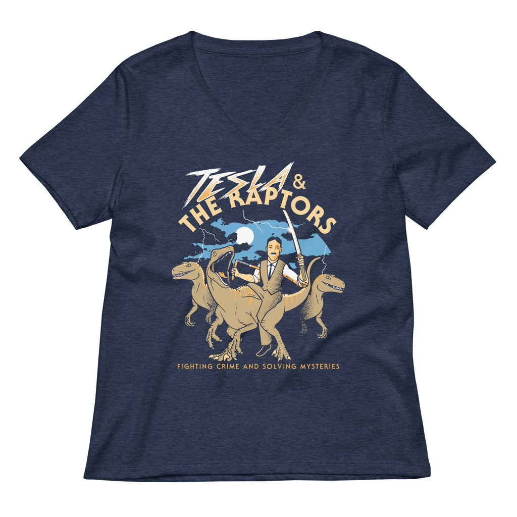 Tesla & The Raptors Women's V-Neck Tee Hoodie, Sweatshirt | CoreVibeTees.com (Image 2)