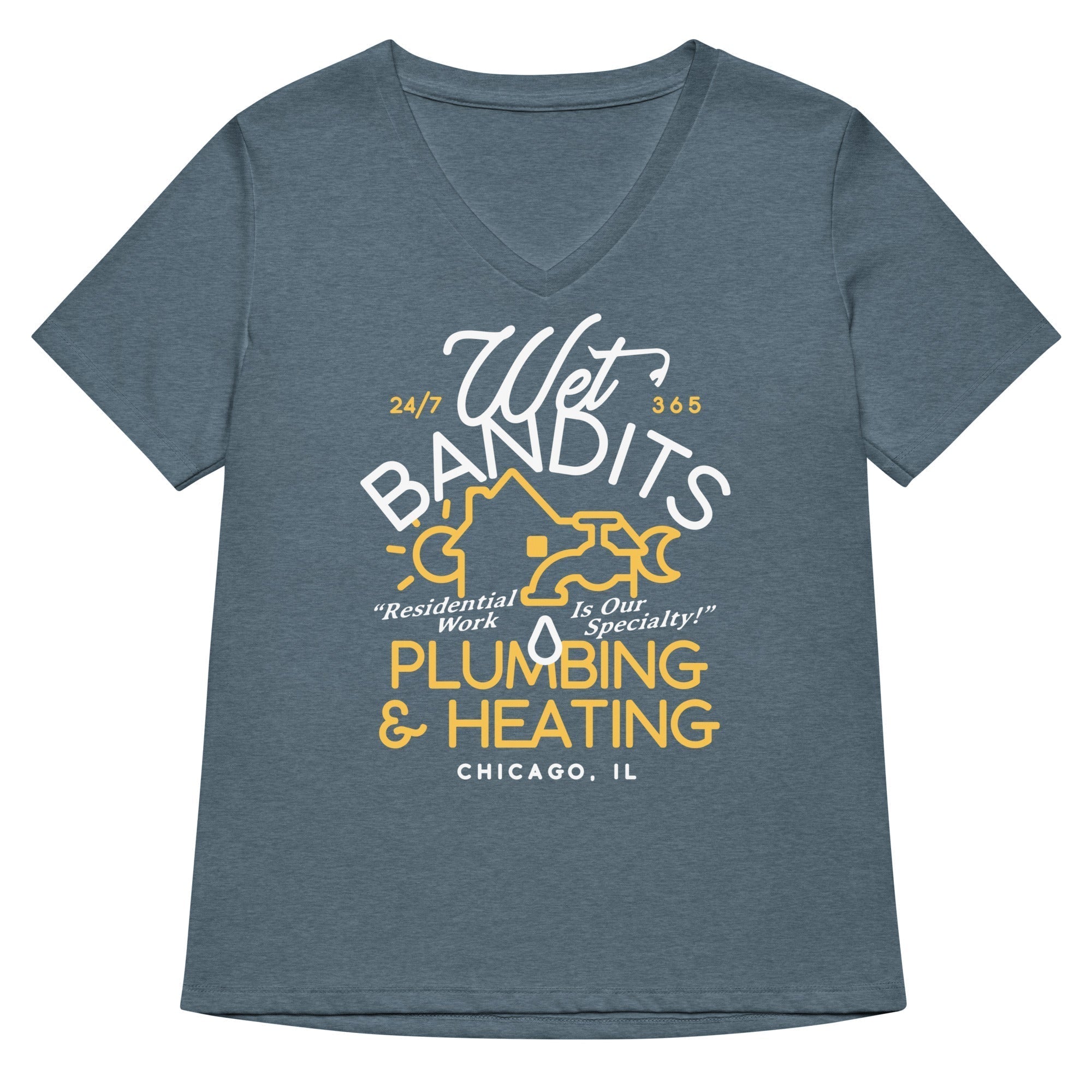 Wet Bandits Plumbing & Heating Women's V-Neck Tee Hoodie, Sweatshirt | CoreVibeTees.com (Image 4)