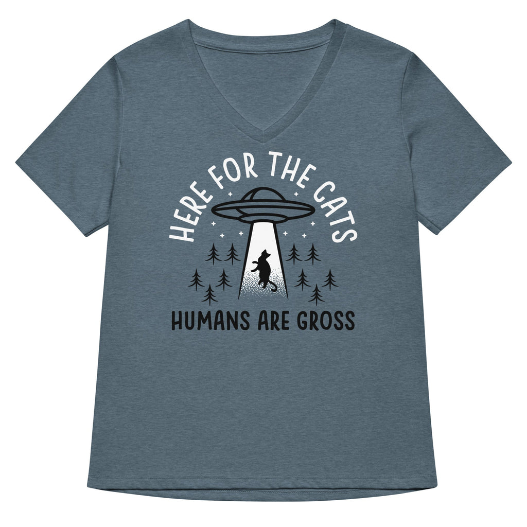 Here For The Cats, Humans Are Gross Women's V-Neck Tee Hoodie, Sweatshirt | CoreVibeTees.com (Image 1)