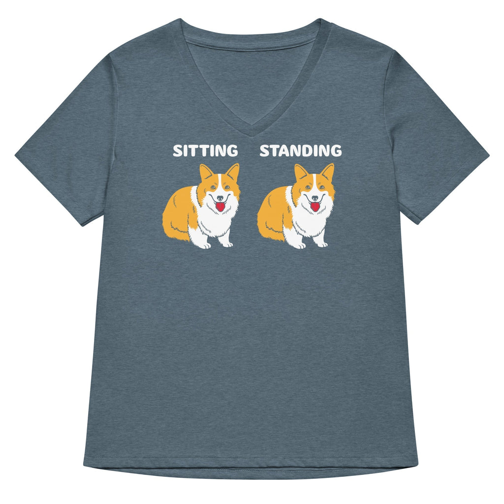 Corgi Sitting And Standing Women's V-Neck Tee Hoodie, Sweatshirt | CoreVibeTees.com (Image 1)