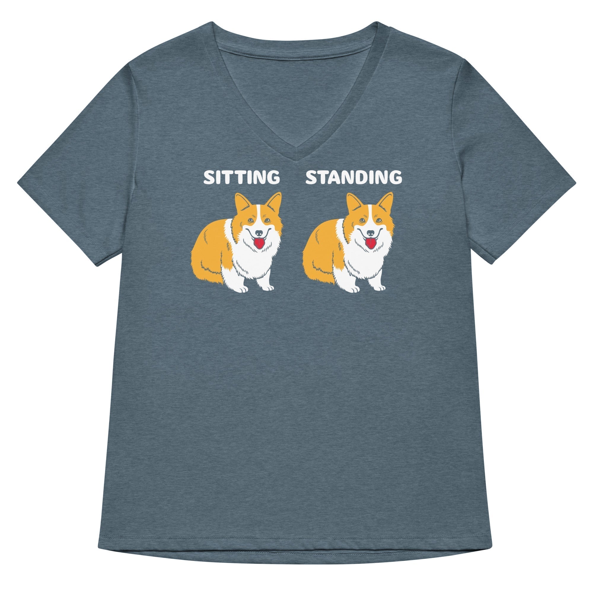 Corgi Sitting And Standing Women's V-Neck Tee Hoodie, Sweatshirt | CoreVibeTees.com (Image 1)