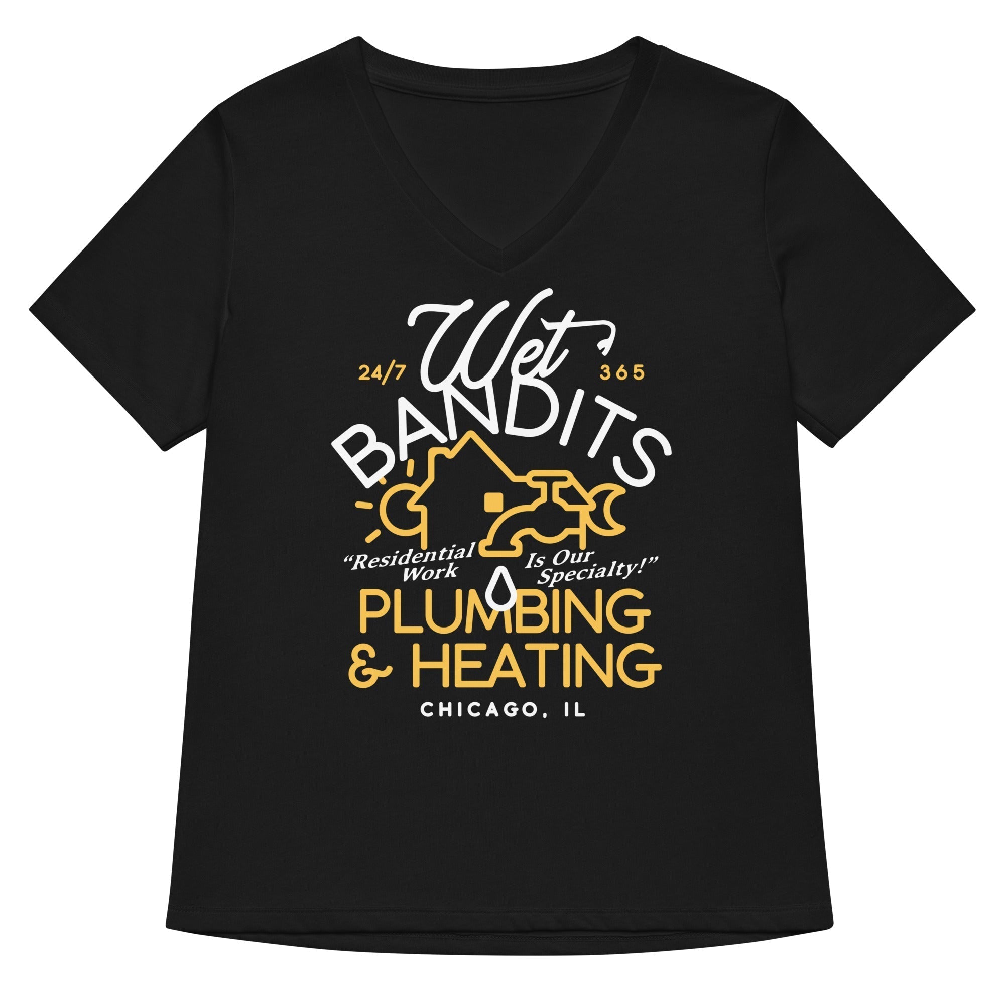 Wet Bandits Plumbing & Heating Women's V-Neck Tee Hoodie, Sweatshirt | CoreVibeTees.com (Image 1)
