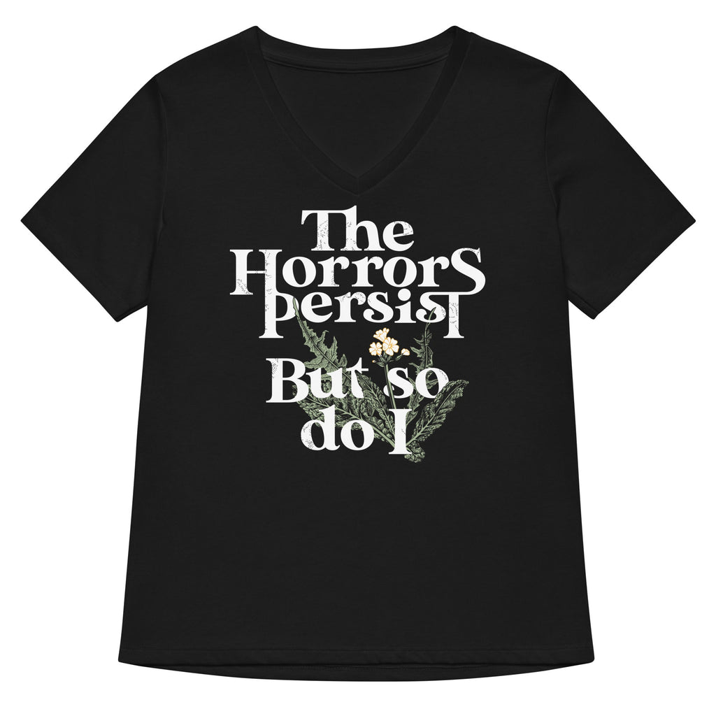 The Horrors Persist But So Do I Women's V-Neck Tee Hoodie, Sweatshirt | CoreVibeTees.com (Image 3)