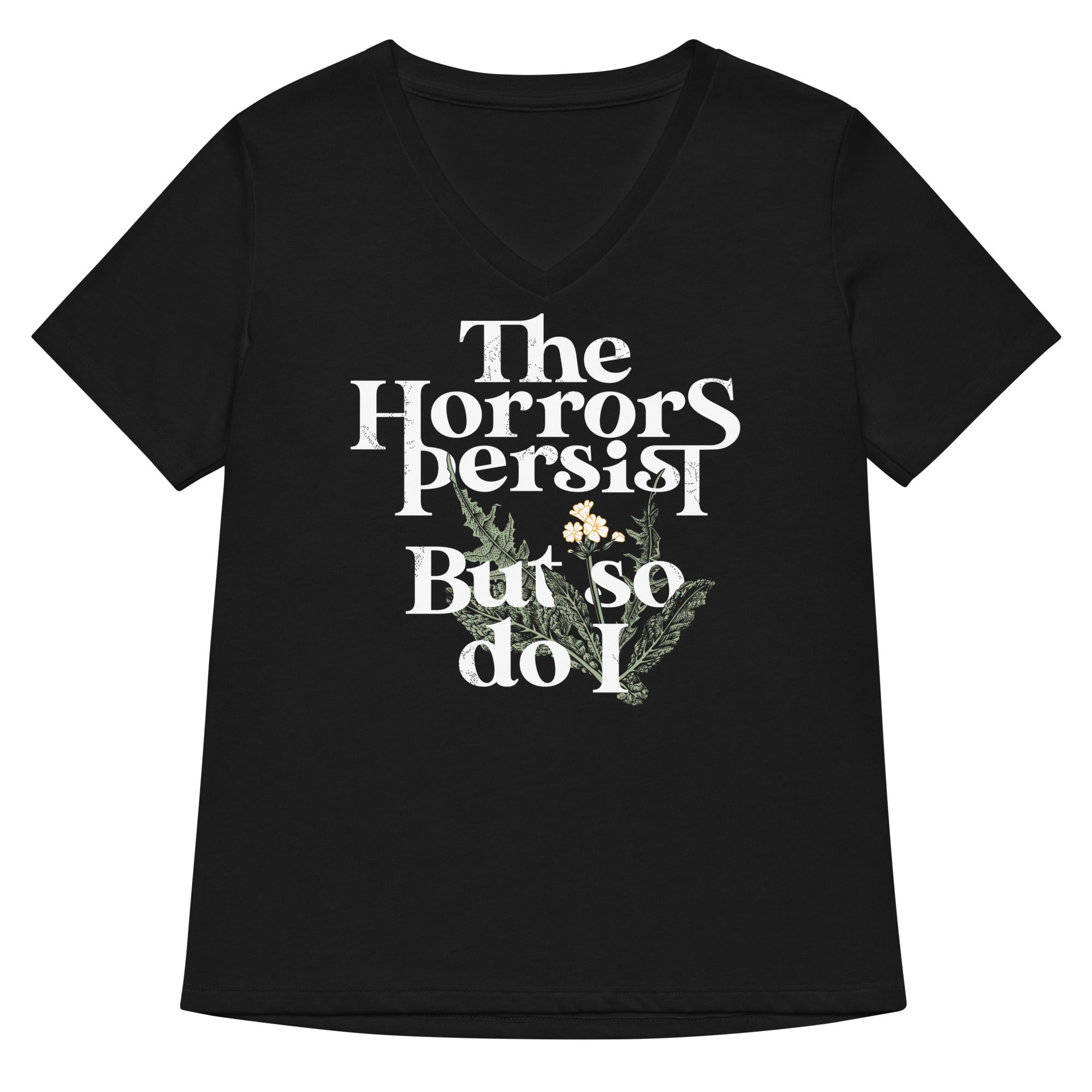 The Horrors Persist But So Do I Women's V-Neck Tee Hoodie, Sweatshirt | CoreVibeTees.com (Image 3)