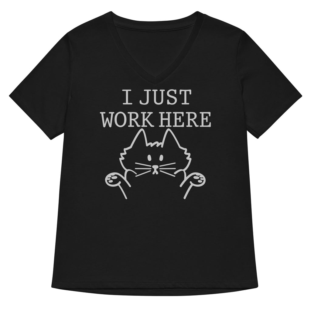 I Just Work Here Women's V-Neck Tee Hoodie, Sweatshirt | CoreVibeTees.com (Image 1)