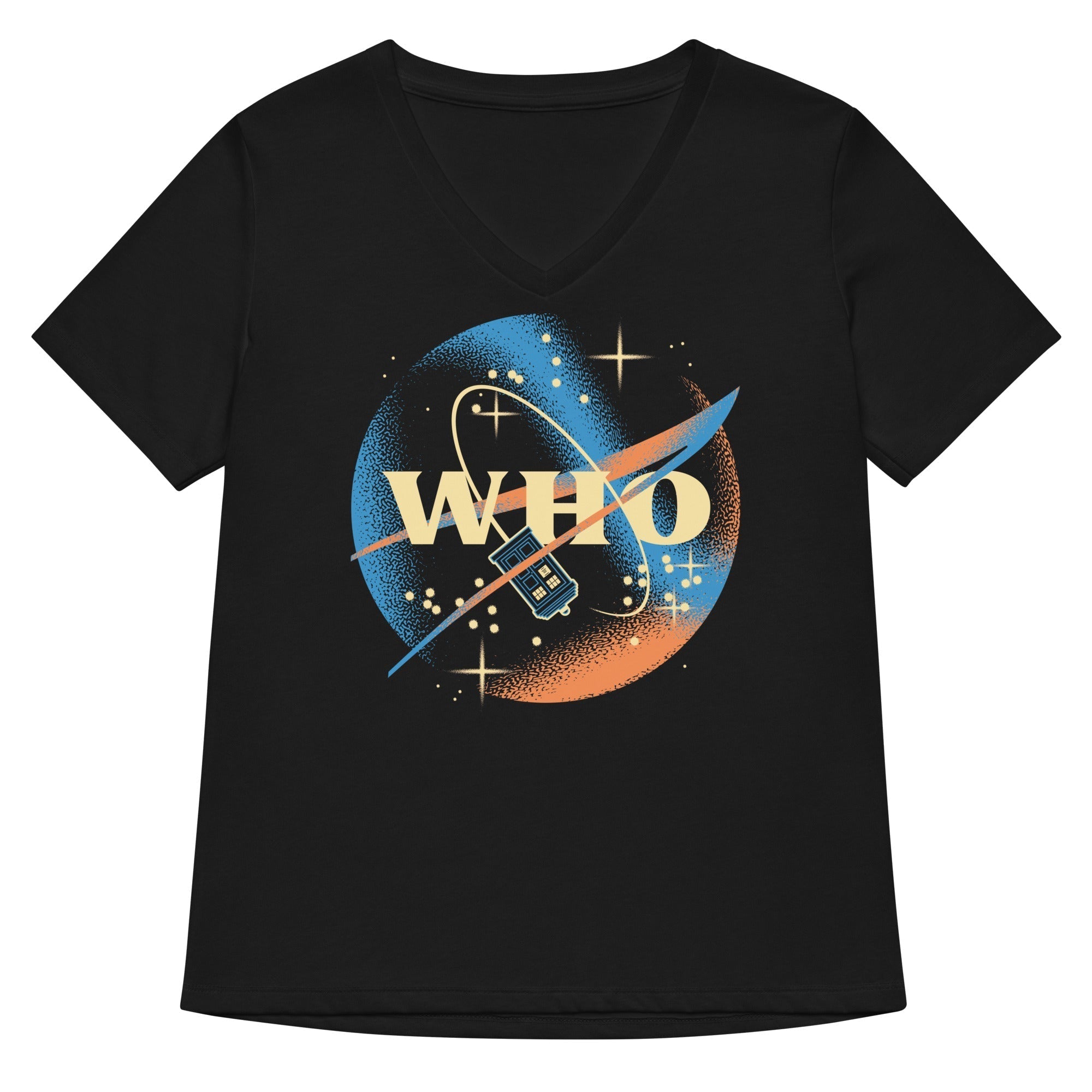 Who Space Administration Women's V-Neck Tee Hoodie, Sweatshirt | CoreVibeTees.com (Image 1)