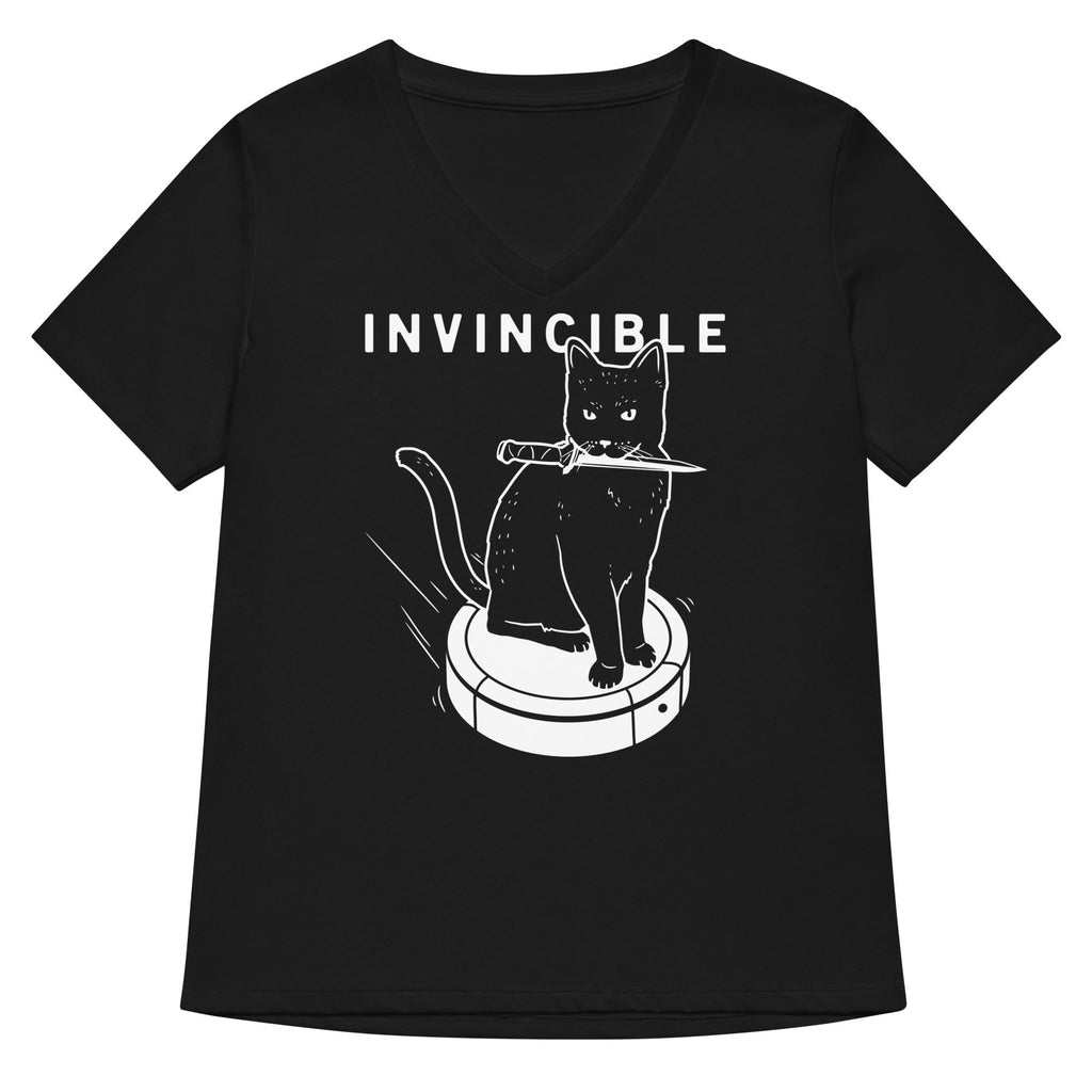 Invincible Cat Women's V-Neck Tee Hoodie, Sweatshirt | CoreVibeTees.com (Image 1)