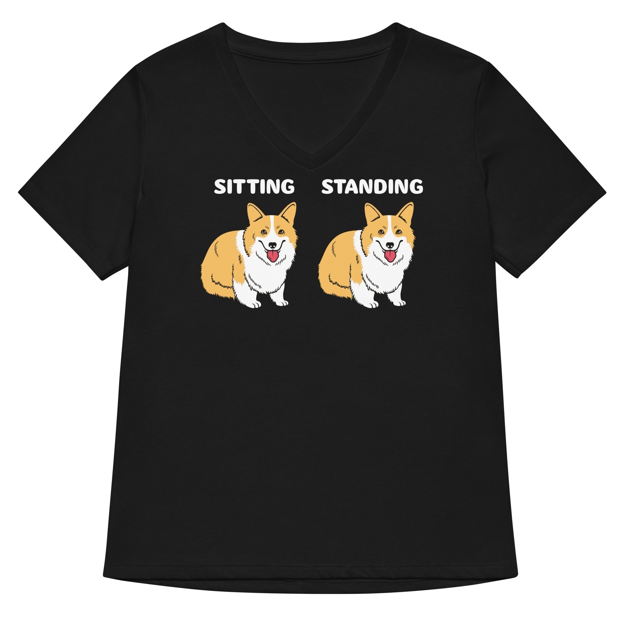 Corgi Sitting And Standing Women's V-Neck Tee Hoodie, Sweatshirt | CoreVibeTees.com (Image 2)