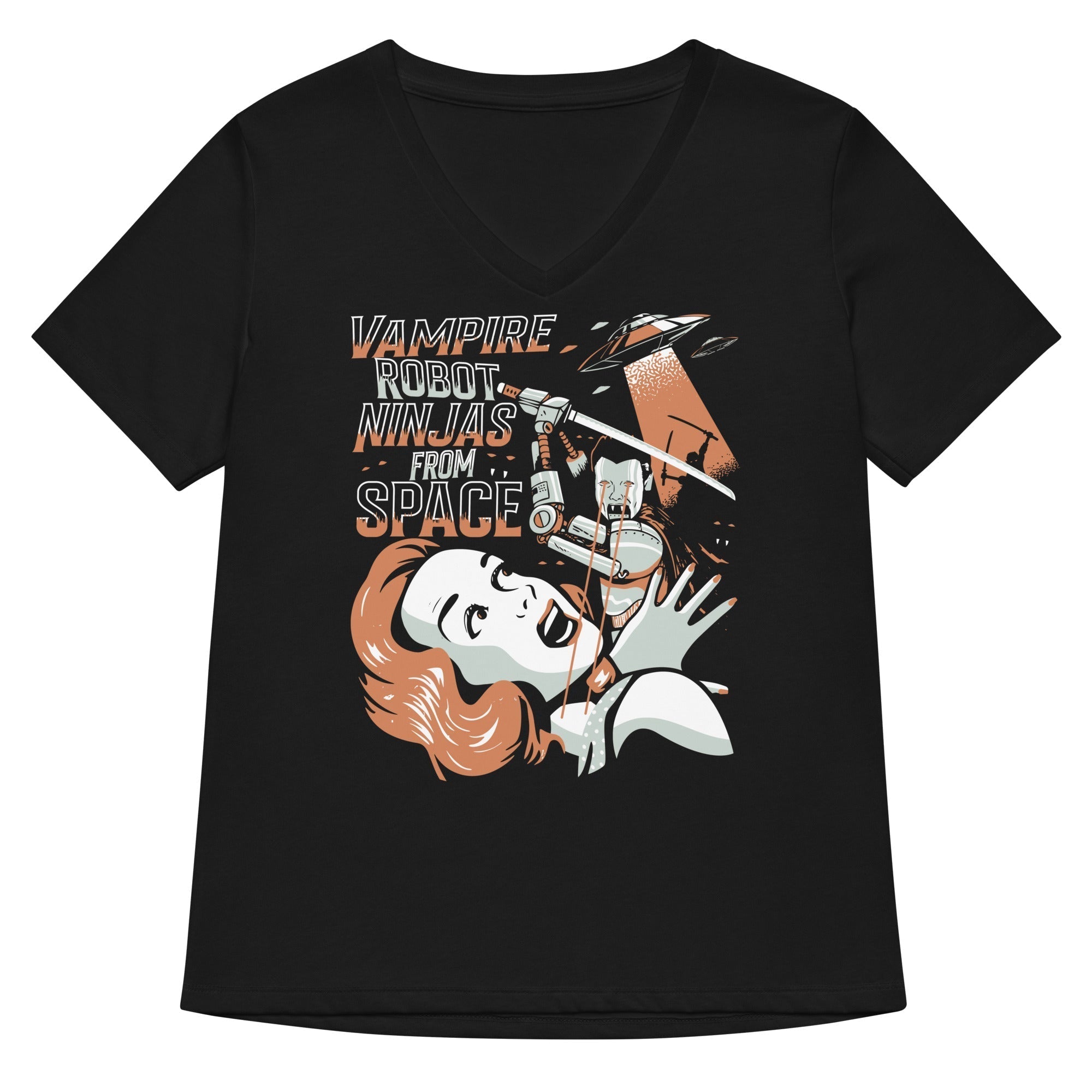 Vampire Robot Ninja From Space Women's V-Neck Tee Hoodie, Sweatshirt | CoreVibeTees.com (Image 1)