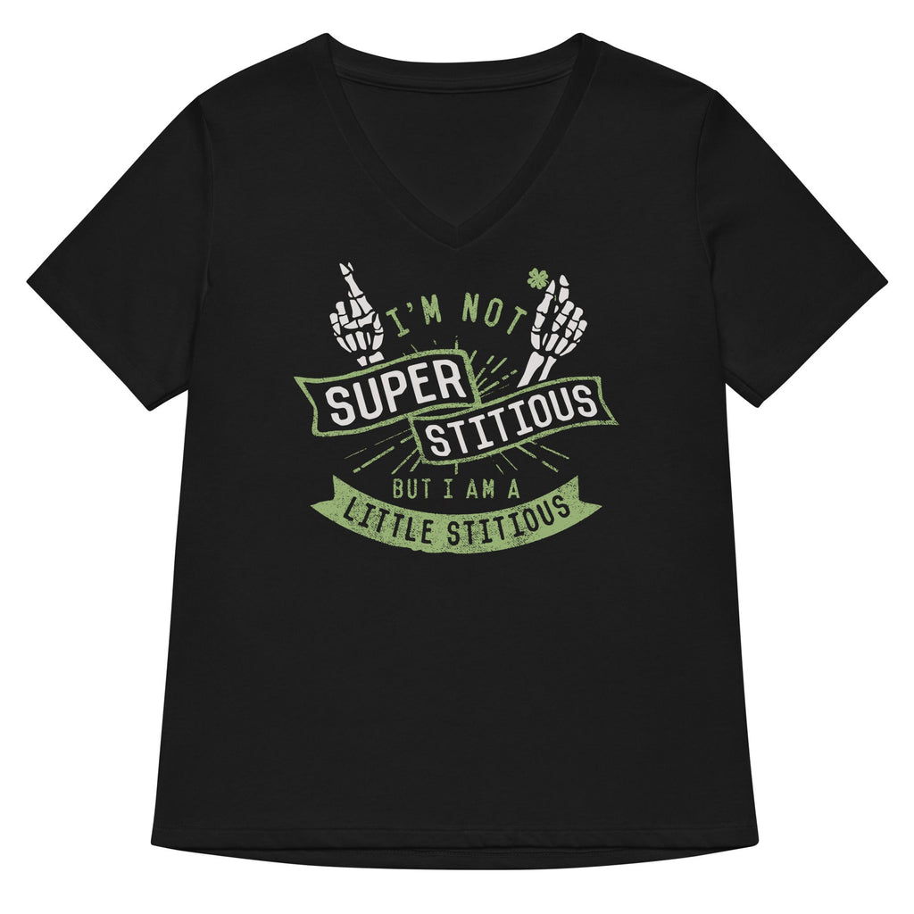 I'm Not Superstitious, But I Am A Little Stitious Women's V-Neck Tee Hoodie, Sweatshirt | CoreVibeTees.com (Image 1)