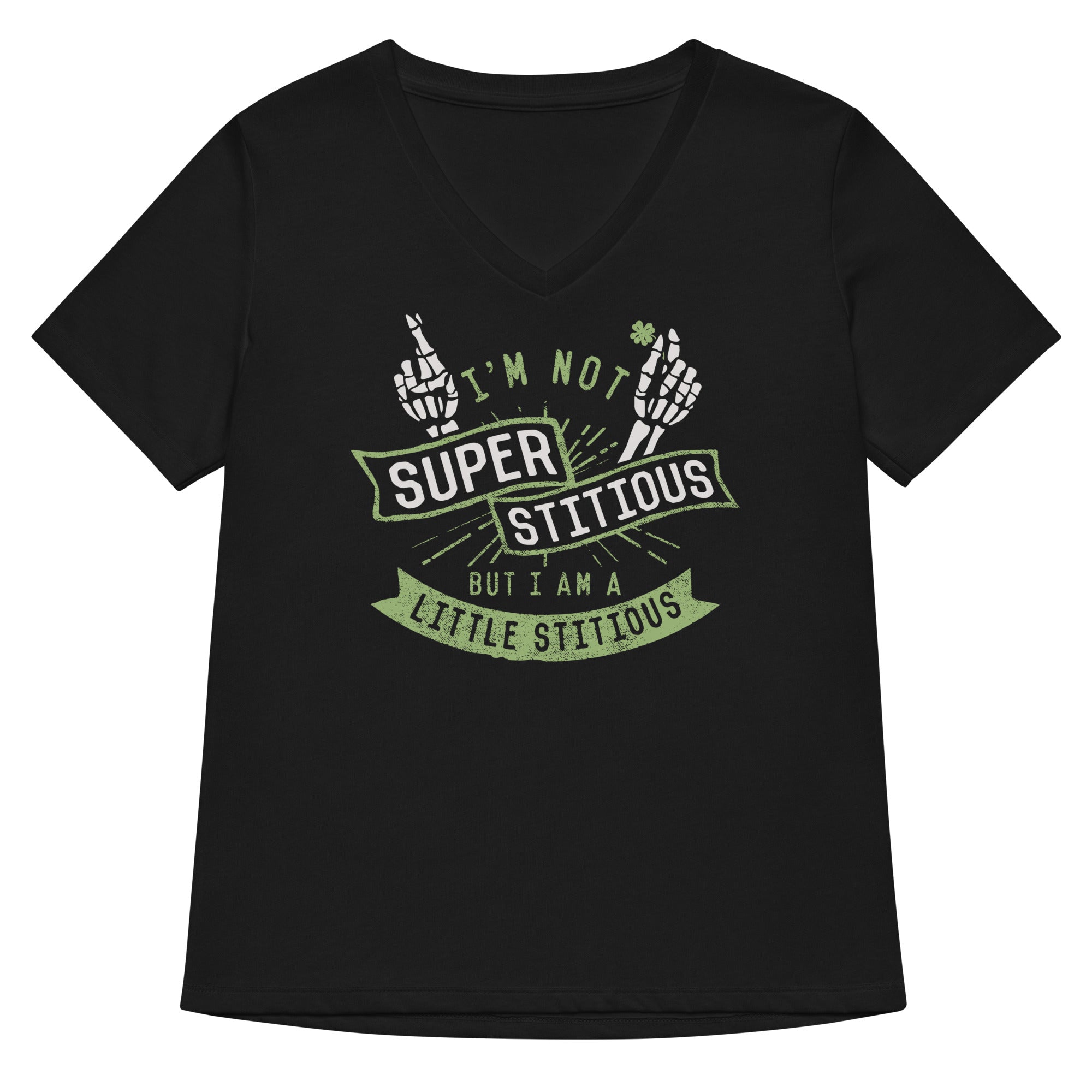 I'm Not Superstitious, But I Am A Little Stitious Women's V-Neck Tee Hoodie, Sweatshirt | CoreVibeTees.com (Image 1)