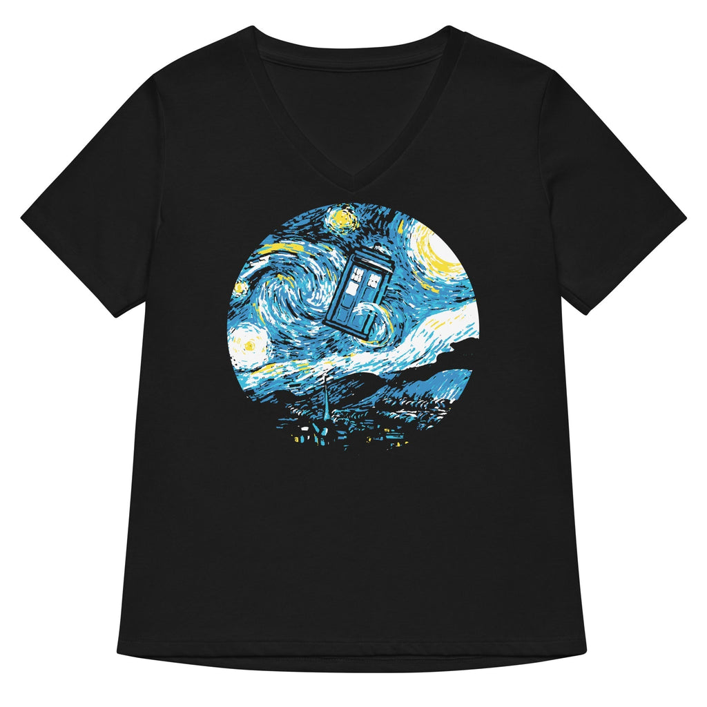 Starry Night Police Box Women's V-Neck Tee Hoodie, Sweatshirt | CoreVibeTees.com (Image 3)