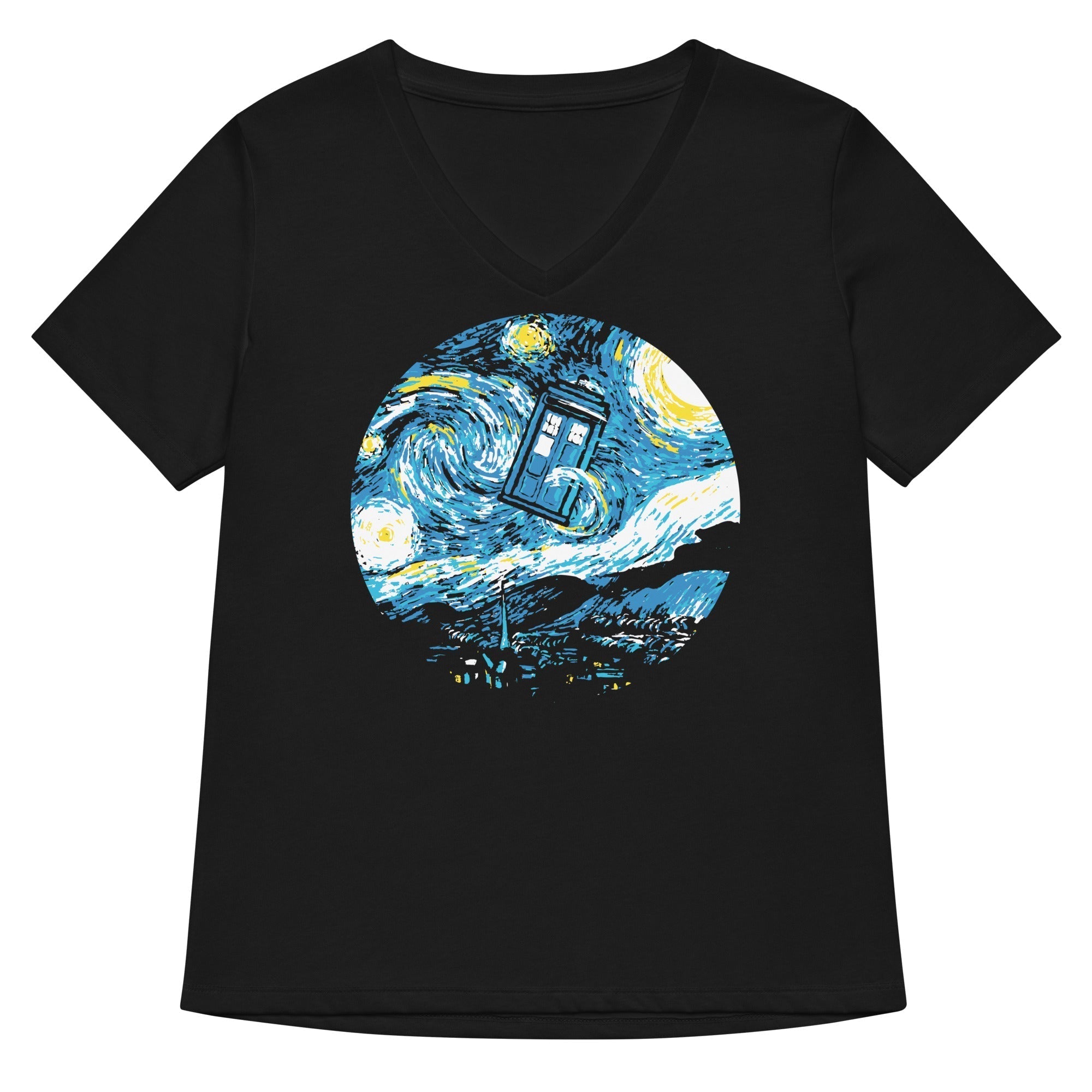 Starry Night Police Box Women's V-Neck Tee Hoodie, Sweatshirt | CoreVibeTees.com (Image 3)