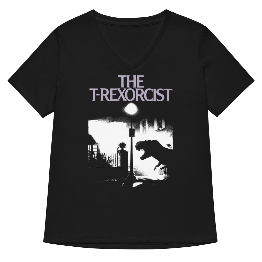 The T-Rexorcist Women's V-Neck Tee Hoodie, Sweatshirt | CoreVibeTees.com (Image 1)