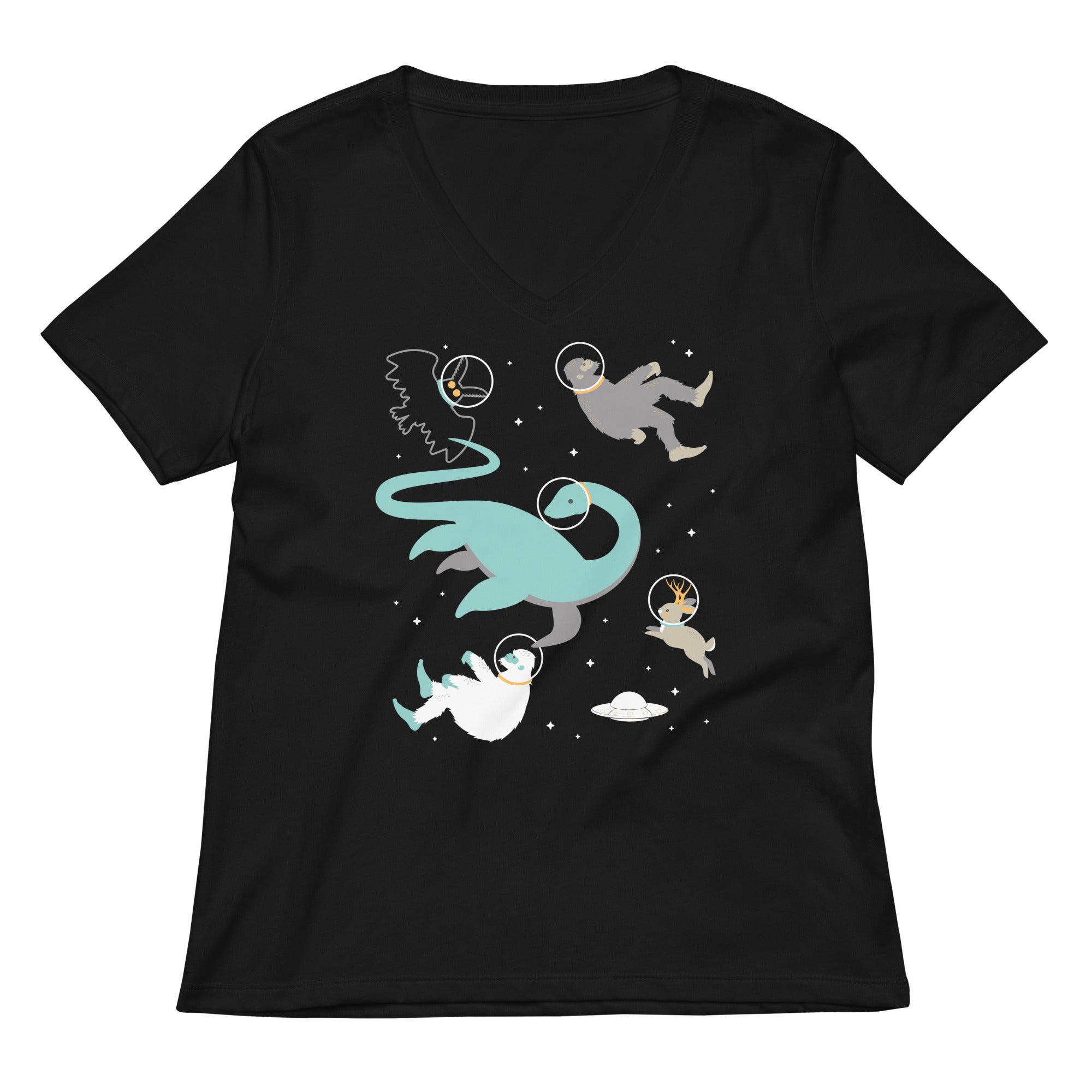 Cryptids In Space Women's V-Neck Tee Hoodie, Sweatshirt | CoreVibeTees.com (Image 1)