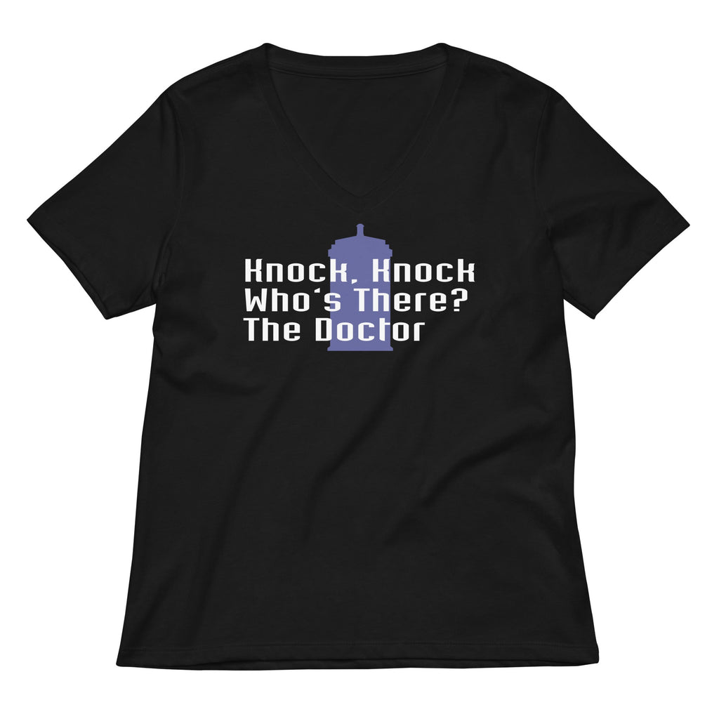 Knock Knock! Who's There? The Doctor Women's V-Neck Tee Hoodie, Sweatshirt | CoreVibeTees.com (Image 2)