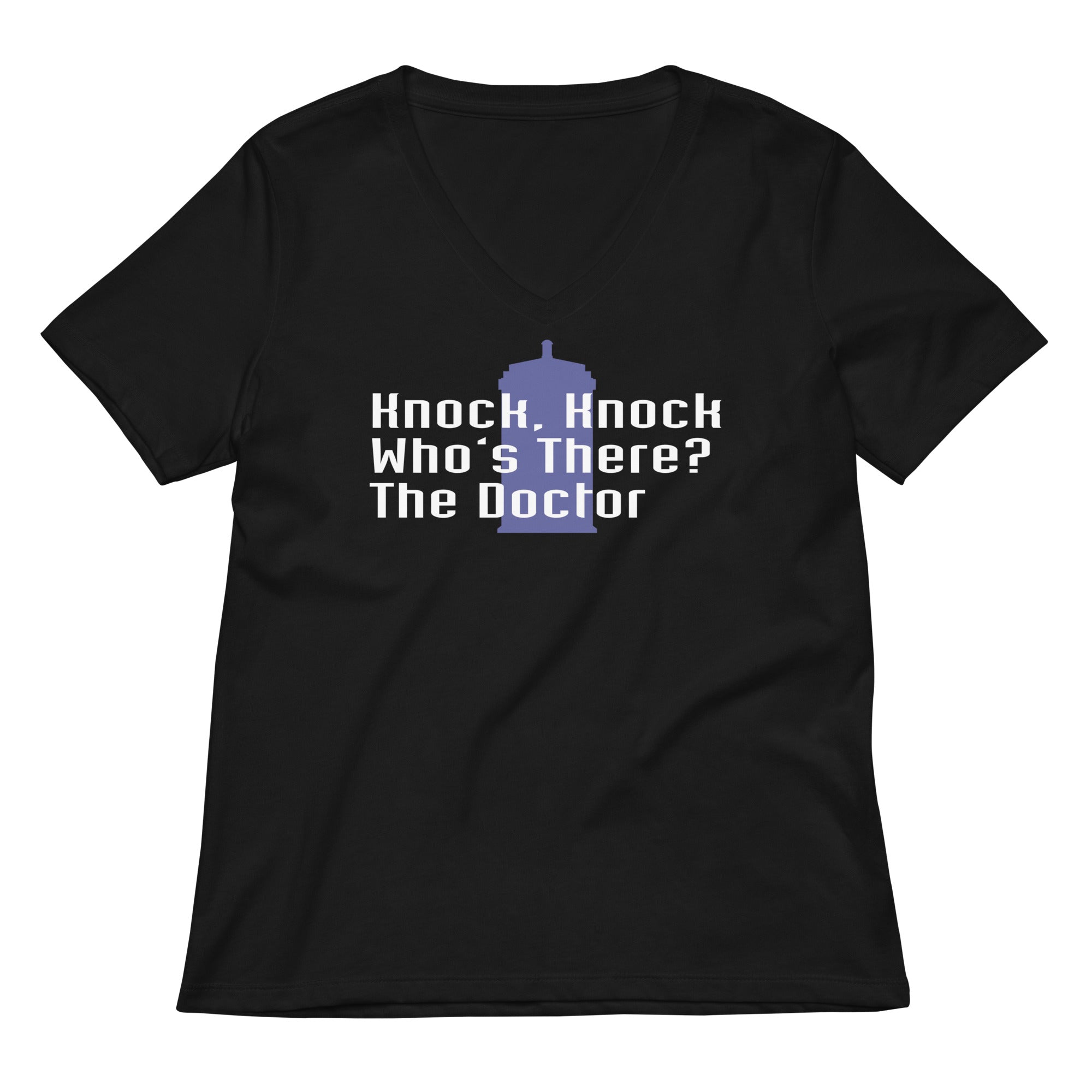 Knock Knock! Who's There? The Doctor Women's V-Neck Tee Hoodie, Sweatshirt | CoreVibeTees.com (Image 2)
