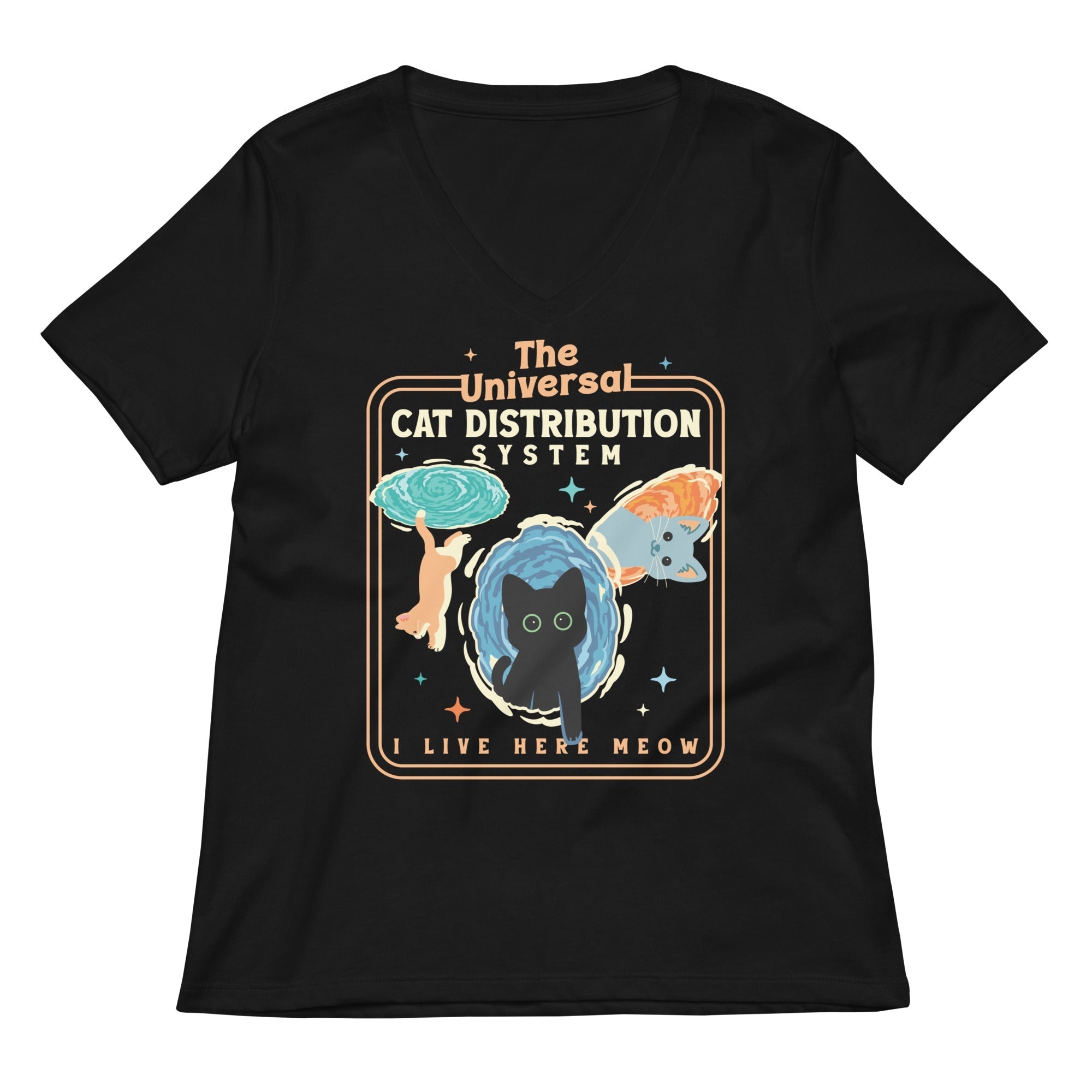The Universal Cat Distribution System Women's V-Neck Tee Hoodie, Sweatshirt | CoreVibeTees.com (Image 1)