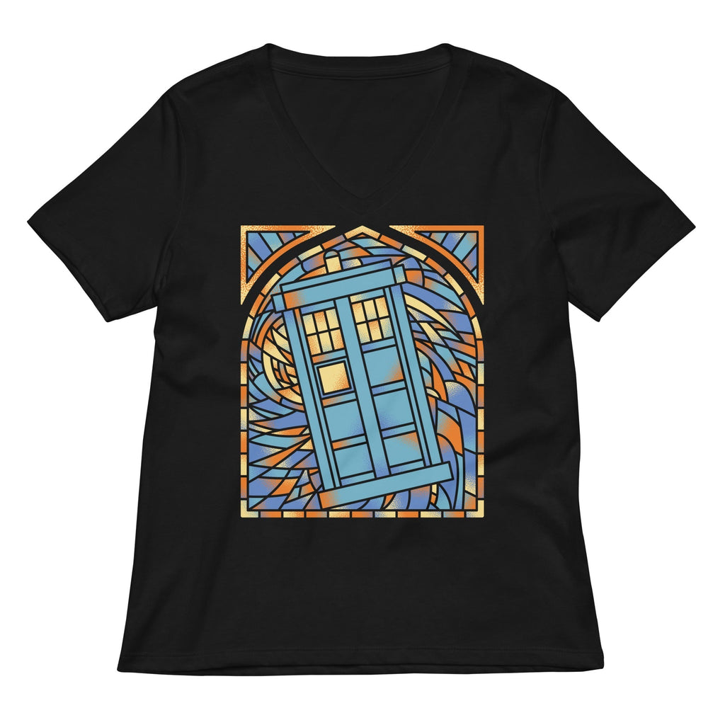 Stained Glass Police Box Women's V-Neck Tee Hoodie, Sweatshirt | CoreVibeTees.com (Image 1)
