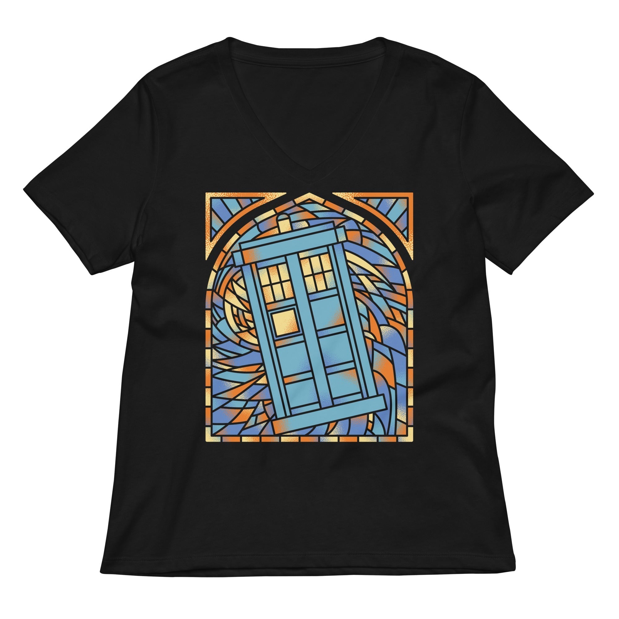 Stained Glass Police Box Women's V-Neck Tee Hoodie, Sweatshirt | CoreVibeTees.com (Image 1)