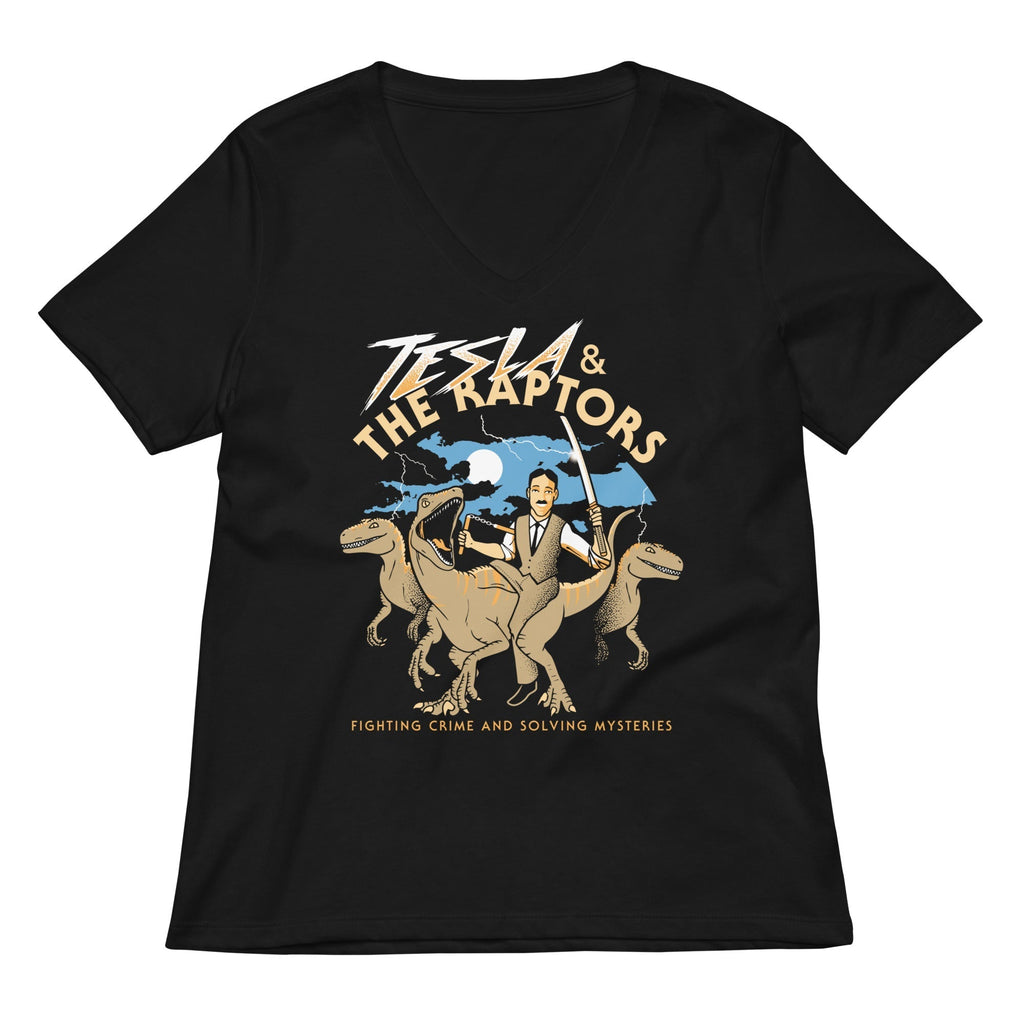 Tesla & The Raptors Women's V-Neck Tee Hoodie, Sweatshirt | CoreVibeTees.com (Image 1)