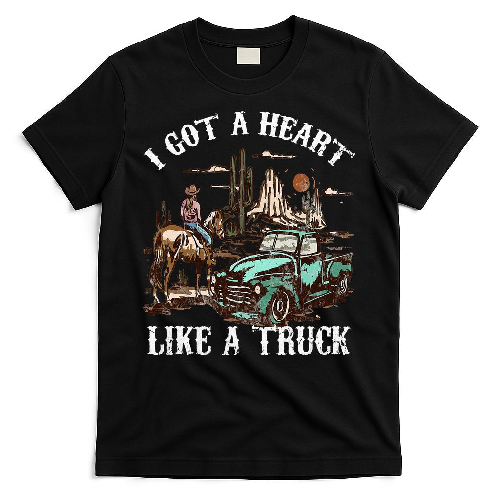 Western Sunset Cow I Got A Heart Like A Truck Vintage T-Shirt Hoodie, Sweatshirt | CoreVibeTees.com