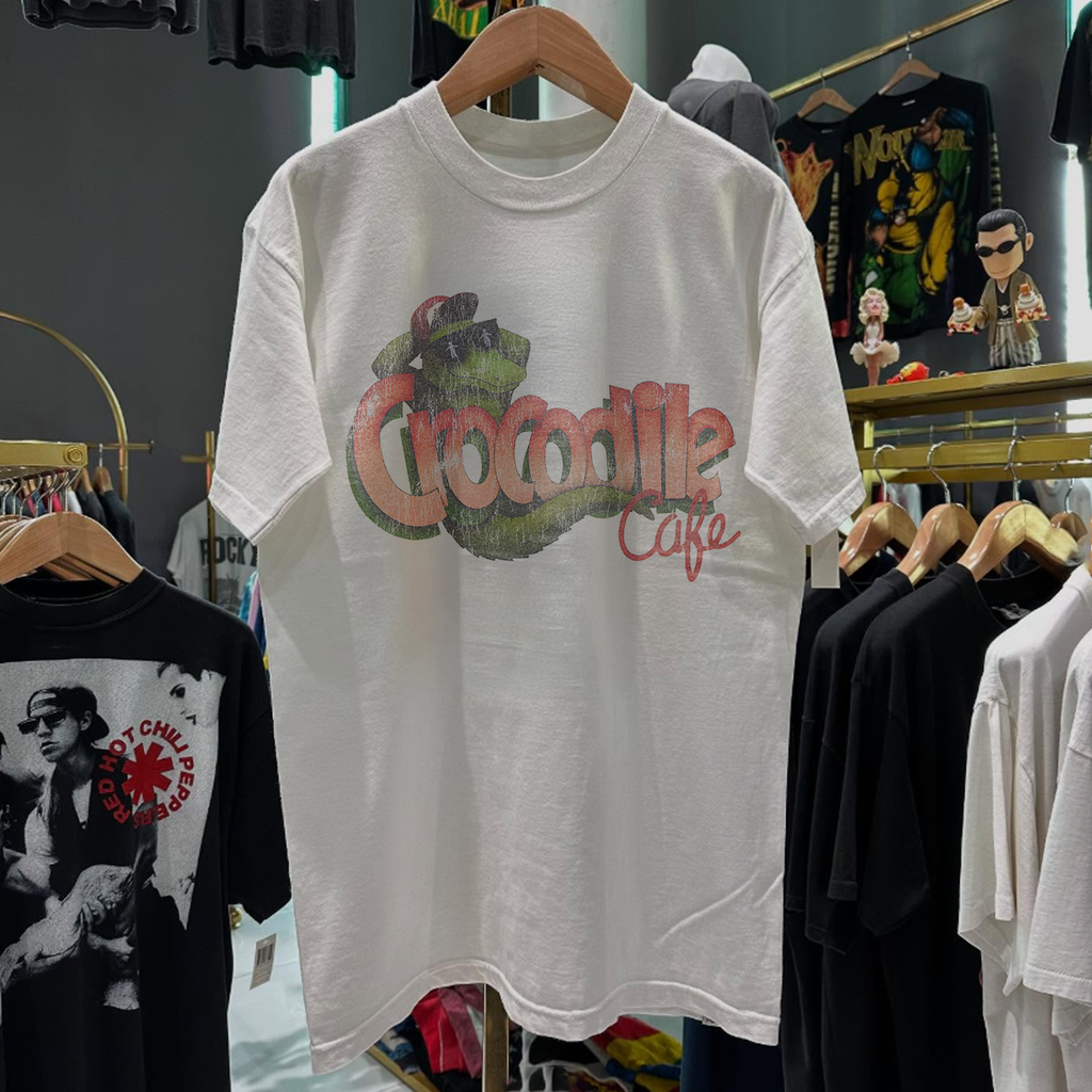 90s CROCODILE CAFE RARE WASHED WHITE T-SHIRT Hoodie, Sweatshirt | CoreVibeTees.com (Image 1)