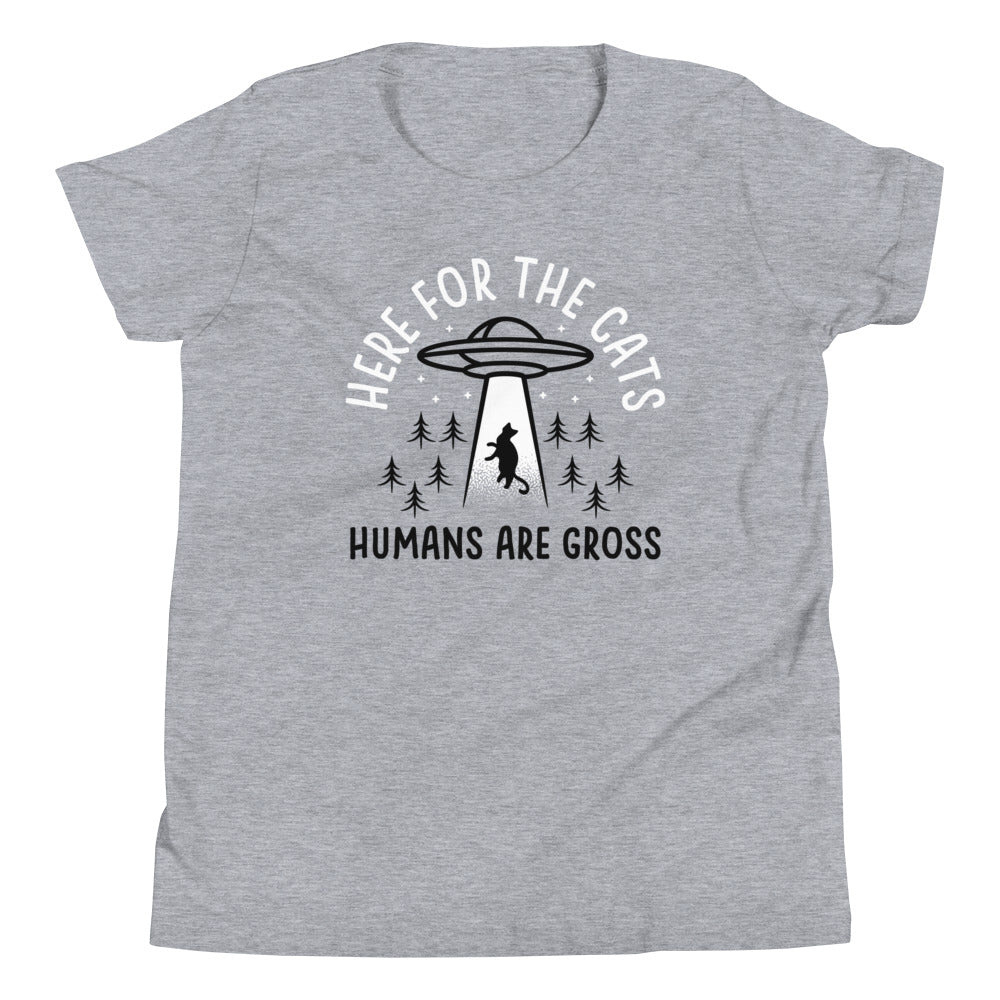 Here For The Cats, Humans Are Gross Kid's Youth Tee Hoodie, Sweatshirt | CoreVibeTees.com (Image 1)