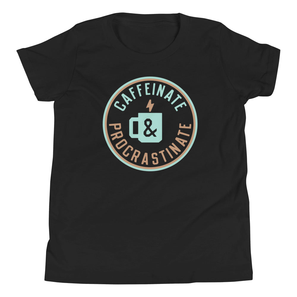 Caffeinate And Procrastinate Kid's Youth Tee Hoodie, Sweatshirt | CoreVibeTees.com (Image 1)