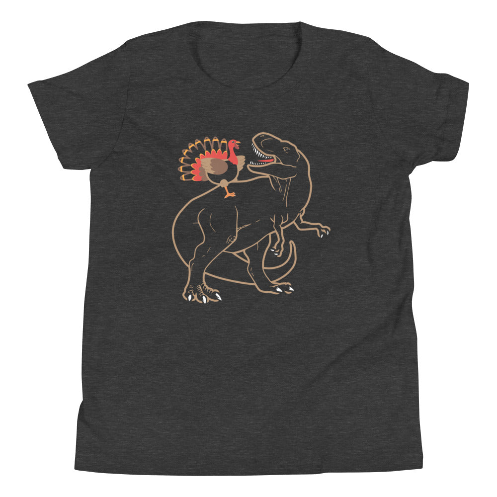 Turkey Riding T-Rex Kid's Youth Tee Hoodie, Sweatshirt | CoreVibeTees.com (Image 5)