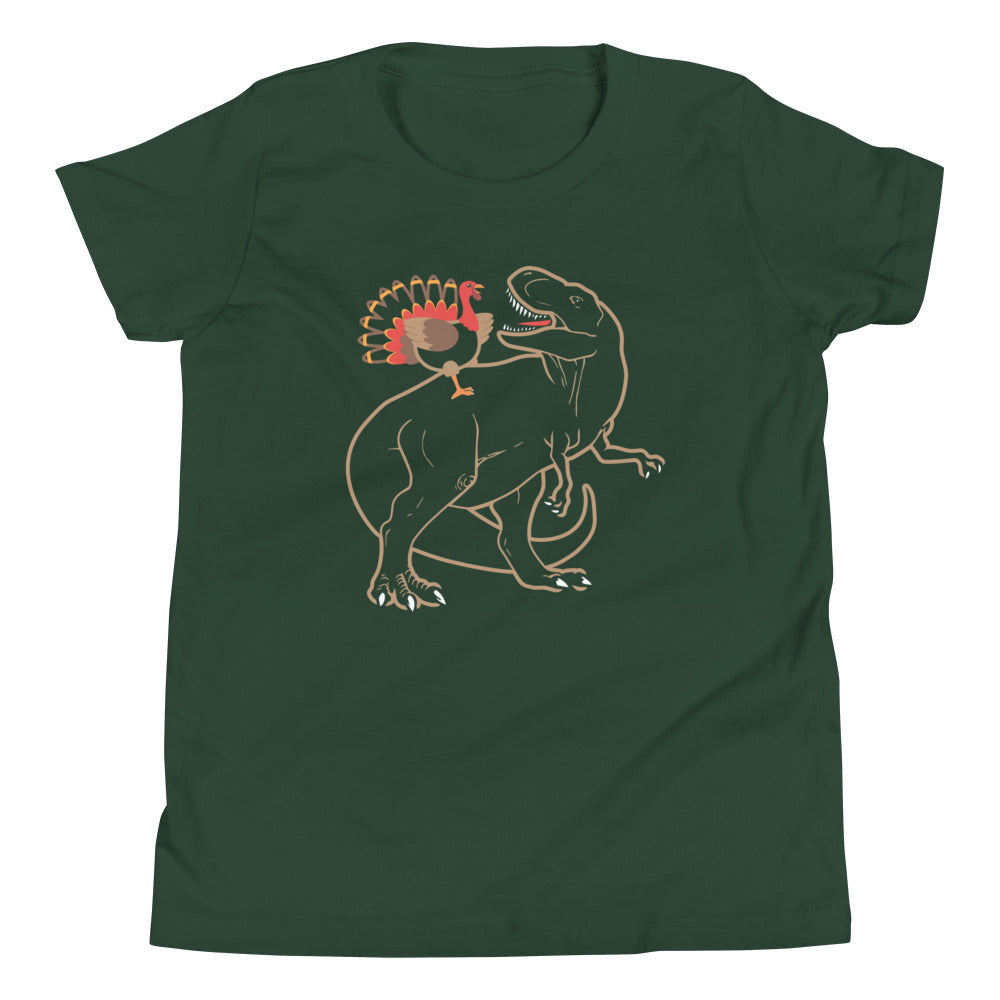 Turkey Riding T-Rex Kid's Youth Tee Hoodie, Sweatshirt | CoreVibeTees.com (Image 4)