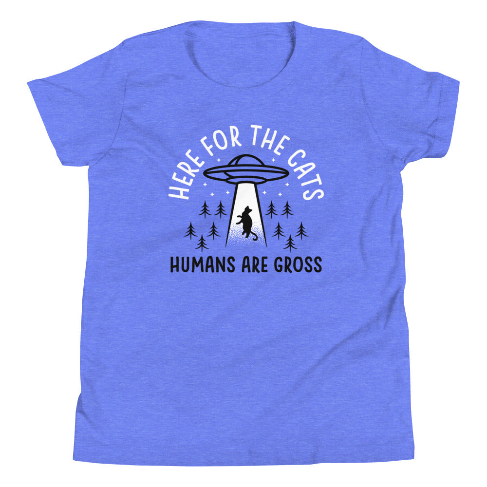 Here For The Cats, Humans Are Gross Kid's Youth Tee Hoodie, Sweatshirt | CoreVibeTees.com (Image 5)