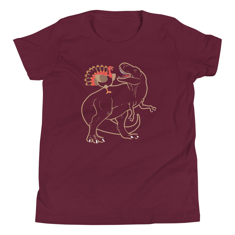 Turkey Riding T-Rex Kid's Youth Tee Hoodie, Sweatshirt | CoreVibeTees.com (Image 3)