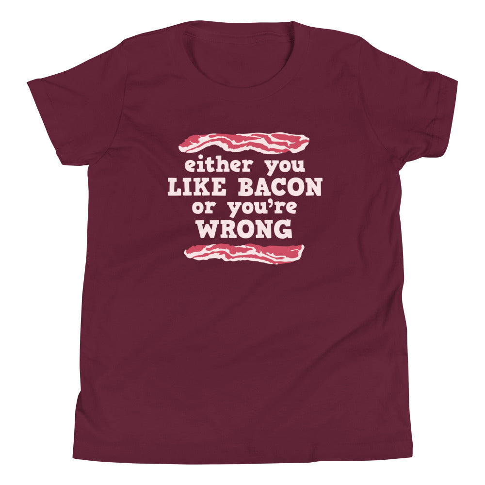Either You Like Bacon Or You're Wrong Kid's Youth Tee Hoodie, Sweatshirt | CoreVibeTees.com (Image 3)