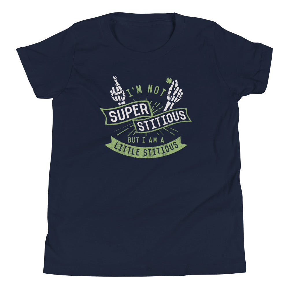 I'm Not Superstitious, But I Am A Little Stitious Kid's Youth Tee Hoodie, Sweatshirt | CoreVibeTees.com (Image 1)