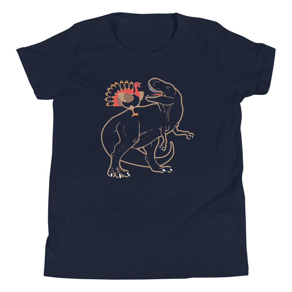 Turkey Riding T-Rex Kid's Youth Tee Hoodie, Sweatshirt | CoreVibeTees.com (Image 2)