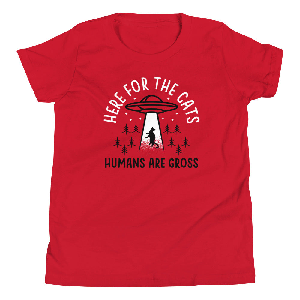 Here For The Cats, Humans Are Gross Kid's Youth Tee Hoodie, Sweatshirt | CoreVibeTees.com (Image 2)